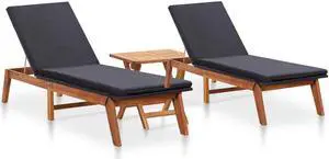 vidaXL Patio Lounge Chairs Sunloungers with Table 2 Pcs Poly Rattan Solid Wood