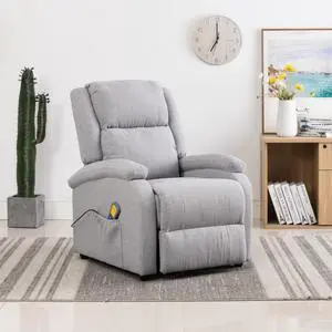 vidaXL Massage Recliner Light Gray Fabric Reclining Electric Chair Furniture