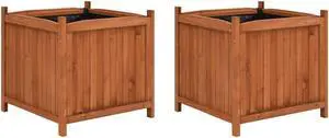 vidaXL 2x Firwood Raised Beds Outdoor Wooden Plant Pot Flower Box Planter