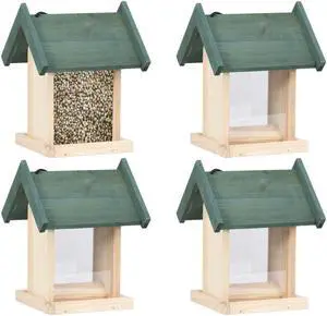 vidaXL Bird Feeder 4 Pcs Wooden Garden Bird Feeder with Stand Solid Wood Fir