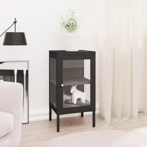 vidaXL Sideboard Side Table with Adjustable Shelf and Feet Black Steel and Glass