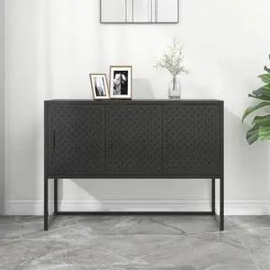 vidaXL Sideboard Side Table with Adjustable Shelf Black Steel and Tempered Glass