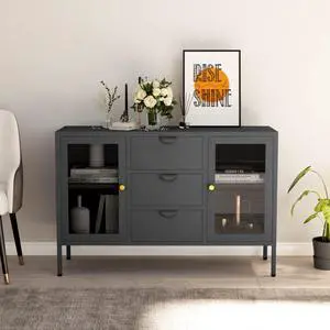 vidaXL Sideboard Anthracite 41.3" Steel and Tempered Glass Cabinet Furniture