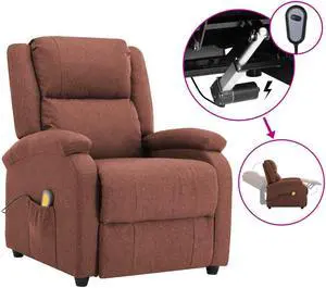 vidaXL Massage Chair Electric Massaging Recliner Chair for Elderly Brown Fabric