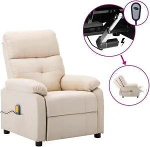 vidaXL Massage Recliner Chair Electric Reclining Chair for Elderly Cream Fabric
