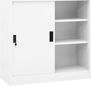 vidaXL Office Cabinet with Sliding Door White 35.4" Steel Storage Side Cabinet