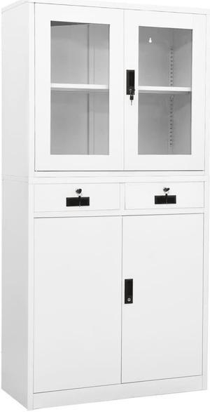 vidaXL Filing Cabinet Storage Cabinet Locker White Steel and Tempered Glass
