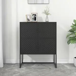 vidaXL Highboard Black 39.4" Steel Living Room Storage High Cabinet Furniture vidaXL Highboard Black 39.4" Steel Living Room Storage High Cabinet Furniture