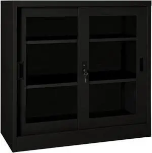 vidaXL Sliding Door Cabinet Black 35.4" Steel Storage Side Cabinet Furniture vidaXL Sliding Door Cabinet Black 35.4" Steel Storage Side Cabinet Furniture