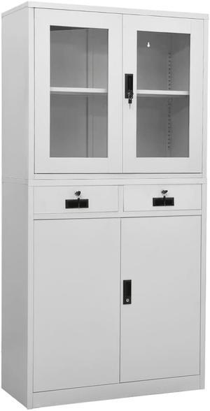 vidaXL Office Cabinet Storage File Cabinet Light Gray Steel and Tempered Glass