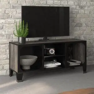 vidaXL TV Stand TV Console Sideboard Media Unit Cupboard Gray Metal and MDF vidaXL TV Stand TV Console Sideboard Media Unit Cupboard Gray Metal and MDF