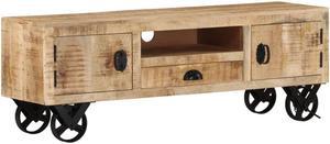 vidaXL TV Stand TV Console Sideboard TV Unit with Wheels Rough Mango Wood