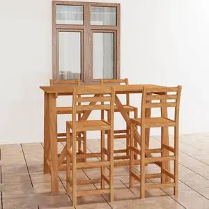 vidaXL Patio Bar Set Bistro Set Bar Stool Table 5 Piece Solid Wood Acacia