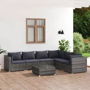 vidaXL Patio Lounge Set Outdoor Sectional Sofa Set 7 Piece Poly Rattan Gray