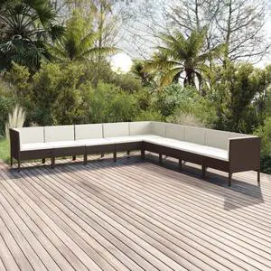 vidaXL Garden Lounge Set Patio Sectional Sofa Couch 9 Piece Poly Rattan Brown
