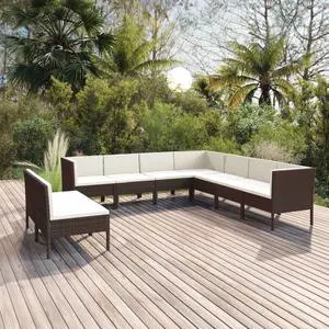 vidaXL Garden Lounge Set Patio Sectional Sofa Couch 9 Piece Poly Rattan Brown