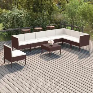 vidaXL Patio Lounge Set Outdoor Sectional Sofa Set 9 Piece Poly Rattan Brown