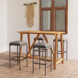 vidaXL Patio Bar Set 5 Piece Bar Table and Stools Patio Furniture Set Gray