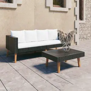 vidaXL Patio Furniture Set 2 Piece Sofa Couch with Cushions Poly Rattan Black
