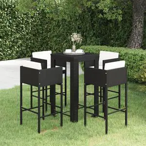 vidaXL Patio Bar Set Bistro Set Bar Stool Table 5 Piece Poly Rattan Black