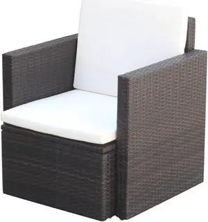 vidaXL Patio Chair Dining Chair with Cushions and Pillows Poly Rattan Brown