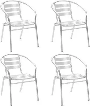 vidaXL Stackable Patio Chairs 4 Pcs Stack Chair with Triple Slat Back Aluminum