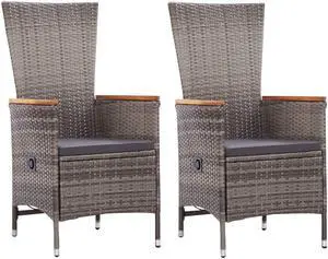 vidaXL Patio Chairs 2 Pcs Patio Dining Chair with Cushions Poly Rattan Gray