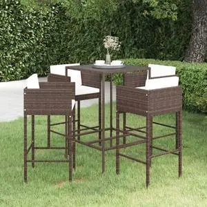 vidaXL Patio Bar Set Bistro Set Bar Stool Table 5 Piece Poly Rattan Brown