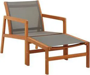 vidaXL Patio Chair Lounge Chair with Footrest Solid Wood Eucalyptus&Textilene