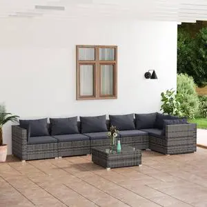vidaXL Patio Lounge Set Outdoor Sectional Sofa Set 7 Piece Poly Rattan Gray