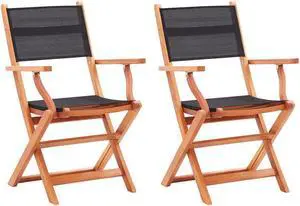 vidaXL Patio Folding Chairs 2 Pcs Garden Chair Solid Wood Eucalyptus&Textilene