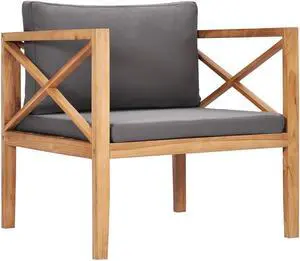 vidaXL Patio Chair Outdoor Furniture with Dark Gray Cushions Solid Wood Teak