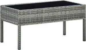 vidaXL Patio Table Garden Outdoor Dining Table with Glass Top PE Rattan Gray