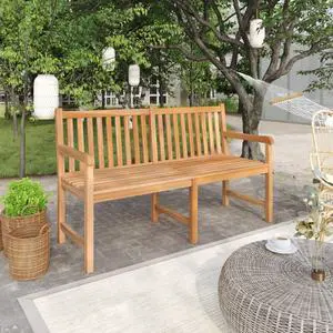 vidaXL Outdoor Patio Bench Garden Bench with Armrests for Patio Solid Wood Teak
