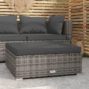 vidaXL Patio Footrest Outdoor Footstool Footrest with Cushion PE Rattan Gray