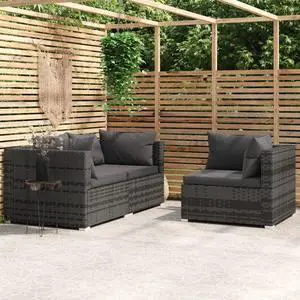 vidaXL Patio Sectional Sofa 3 Piece Outdoor Sofa with Cushions PE Rattan Gray