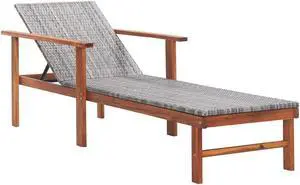 vidaXL Patio Lounge Chair Sunlounger Sunbed Solid Acacia Wood Poly Rattan