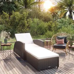 vidaXL Patio Lounge Chair Sunlounger with Dark Gray Cushion Poly Rattan Gray
