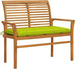 vidaXL Outdoor Patio Bench Garden Bench with Green Cushion Solid Wood Teak