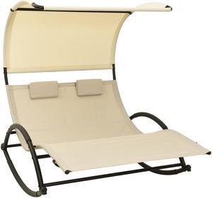 vidaXL Double Sun Lounger Outdoor Chaise Lounge with Canopy Textilene Cream