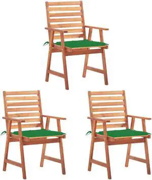 vidaXL Patio Dining Chairs 3 Pcs Outdoor Chair with Cushions Solid Wood Acacia
