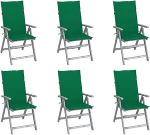 vidaXL 6x Solid Acacia Wood Patio Reclining Chairs with Cushions Garden Seat