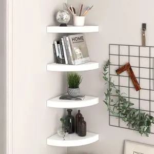 vidaXL Wall Corner Shelves Floating Corner Shelf 4 Pcs High Gloss White MDF