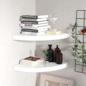 vidaXL Wall Corner Shelves Floating Corner Shelf 2 Pcs High Gloss White MDF