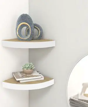 vidaXL Wall Corner Shelves Wall Floating Corner Shelf 2 Pcs Oak and White MDF