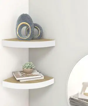vidaXL Wall Corner Shelves Wall Floating Corner Shelf 2 Pcs Oak and White MDF