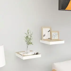 vidaXL Wall Shelves Floating Display Shelves for DVDs 2 Pcs Oak and White