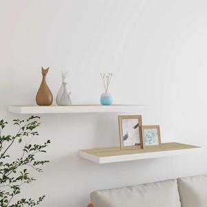 vidaXL Wall Shelves Floating Display Shelves for DVDs 2 Pcs Oak and White