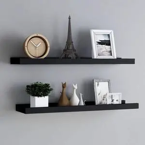 vidaXL Wall Shelves Floating Display Shelves Wall Mounted 2 Pcs Black 31.5"
