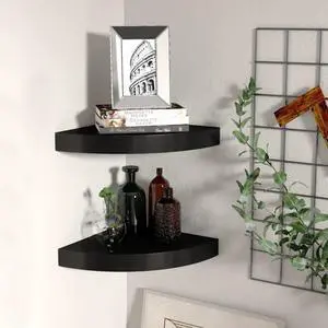 vidaXL Wall Corner Shelves Floating Corner Shelf Display Shelf 2 Pcs Black MDF
